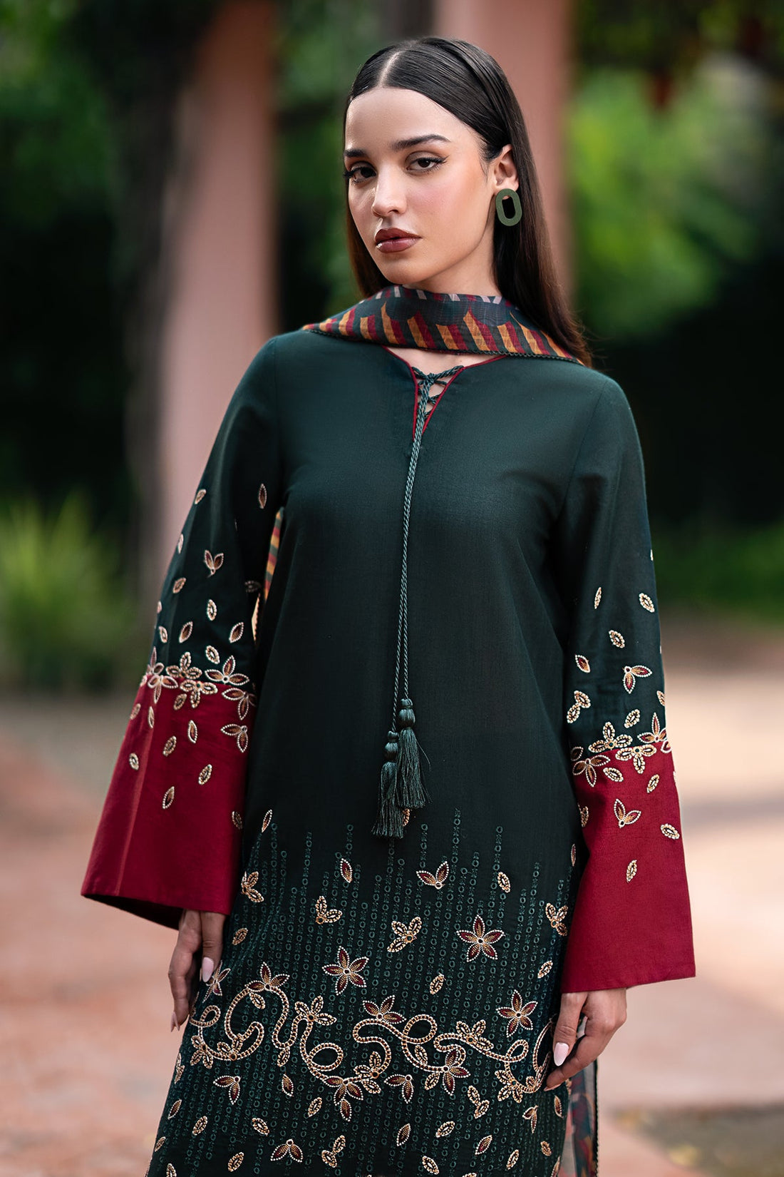 JAZMIN-3PC LAWN EMBROIDRED SHIRT WITH MONARK PRINT DUPATTA AND TROUSER-BIC-3605