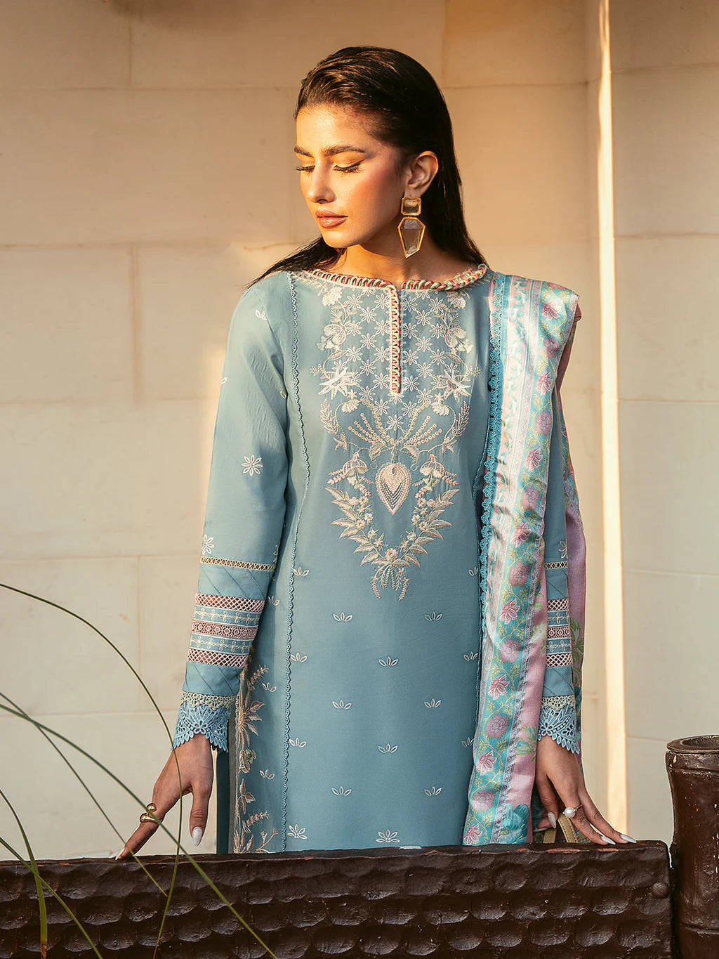 BIN ILYAS-3PC DHANAK SEQUENCE EMBROIDERED SUIT-KUN-4122