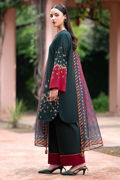 JAZMIN-3PC LAWN EMBROIDRED SHIRT WITH MONARK PRINT DUPATTA AND TROUSER-BIC-3605