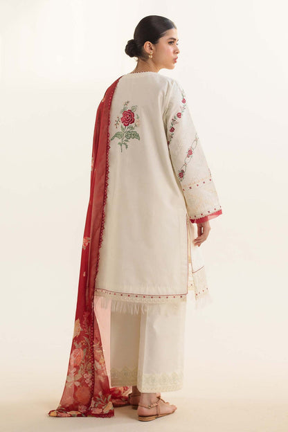 ZAHRA SHAHJAHAN- 3PC LAWN EMBROIDERED SHIRT WITH DIAMOND PRINT DUPATTA-KUN-2855-C