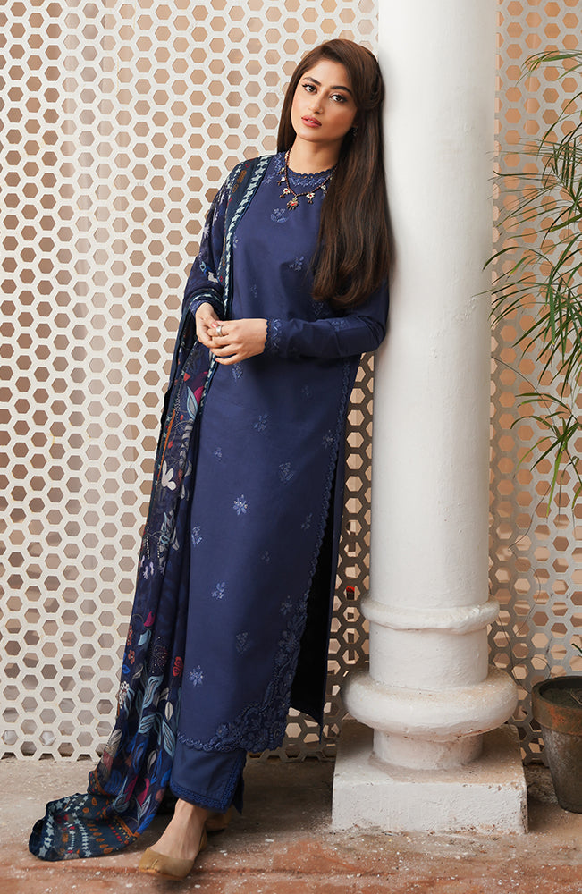 SERAN- 3PC LAWN EMBROIDERED SHIRT WITH MONARK PRINT DUPATTA & TROUSER-KUN -3511