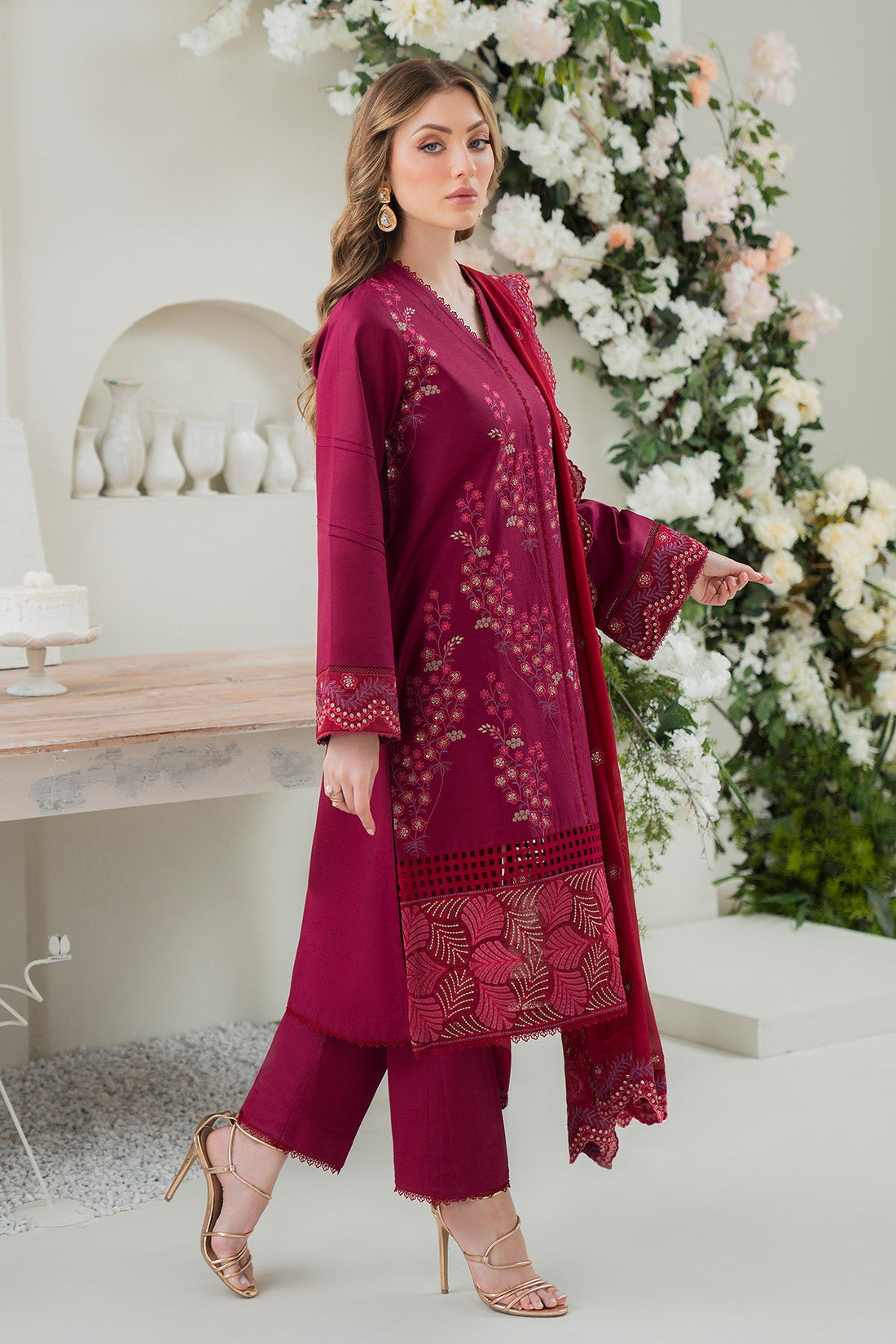 ZIVA- LAWN 3PC EMBROIDERED SHIRT WITH BAMBER CHIFFON EMBROIDERED DUPATTA WITH TROUSER -KUN- 2741