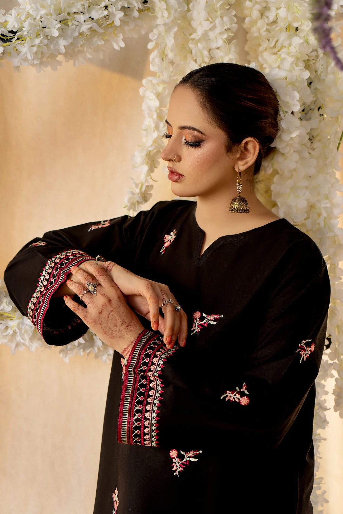 URGE- 2PC LAWN HEAVY EMBROIDERED SHIRT EMBROIDERED SLEEVES AND TROUSER -KUN-1007-BLACK