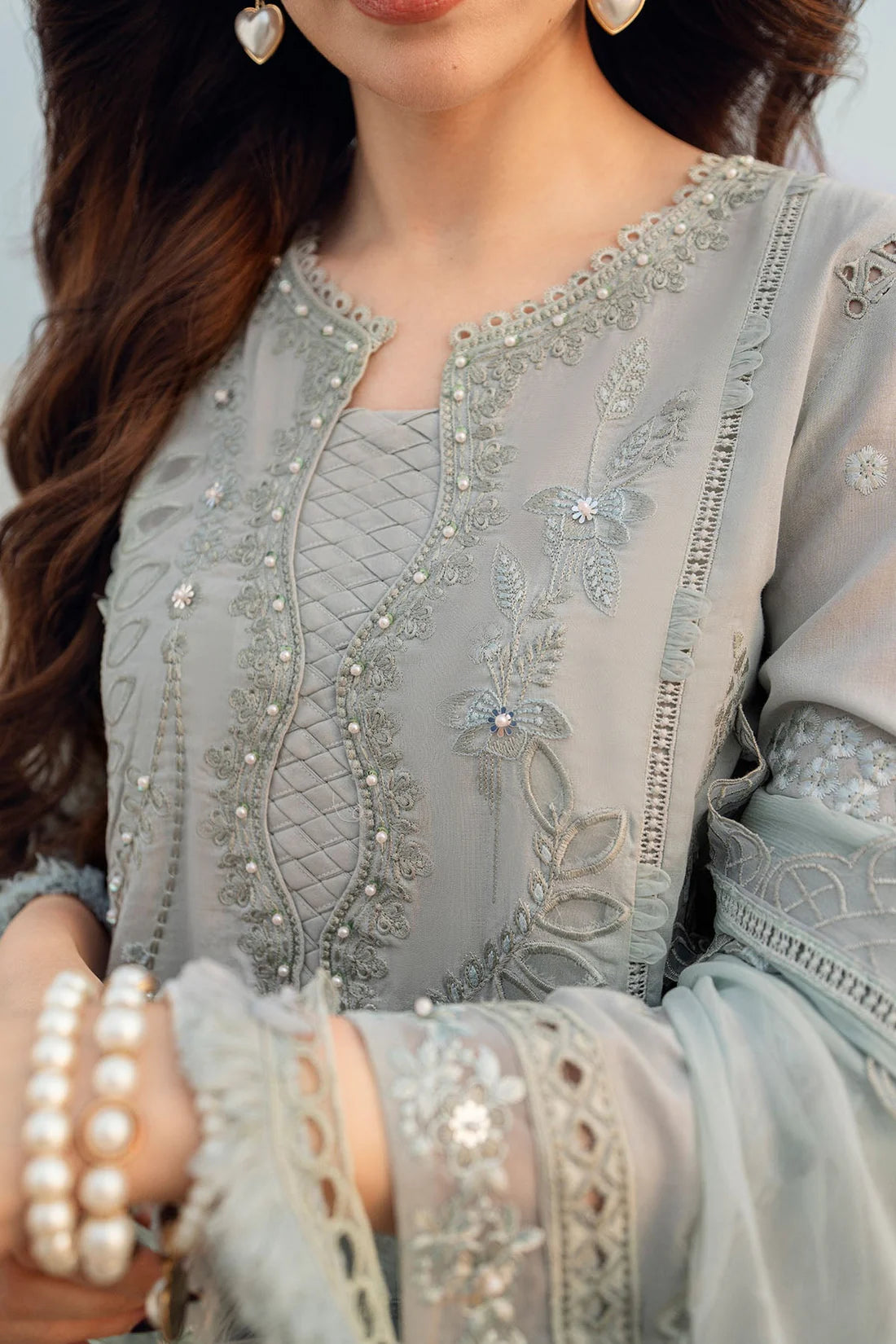 NUREH-3PC DHANAK LASER WORK EMBROIDERED SUIT- KUN-4244