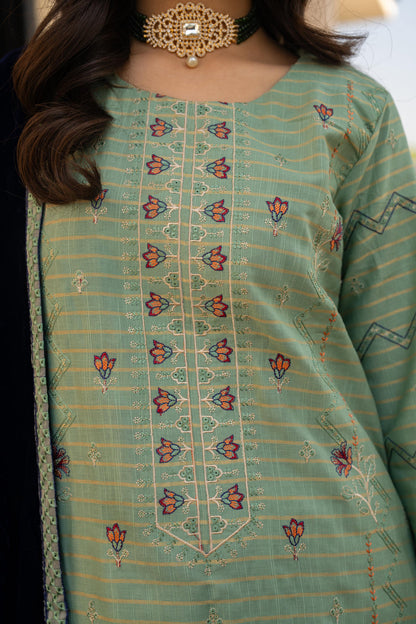 Kun-3PC KHADDAR EMBROIDERED SHIRT WITH VELVET EMBROIDERED READY TO WEAR SHAWL-Kun-1525