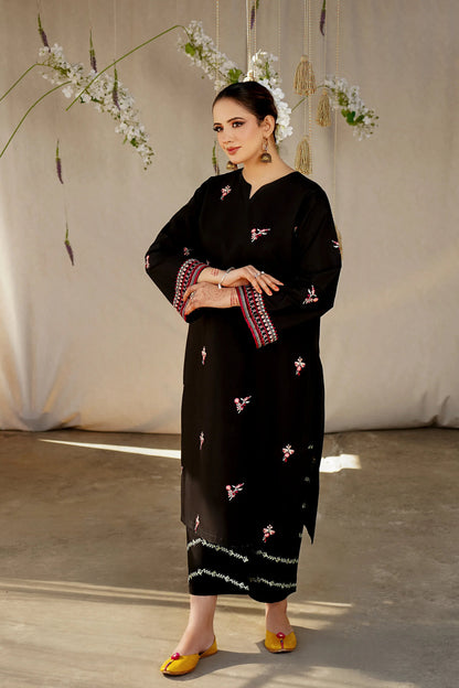 URGE- 2PC LAWN HEAVY EMBROIDERED SHIRT EMBROIDERED SLEEVES AND TROUSER -KUN-1007-BLACK