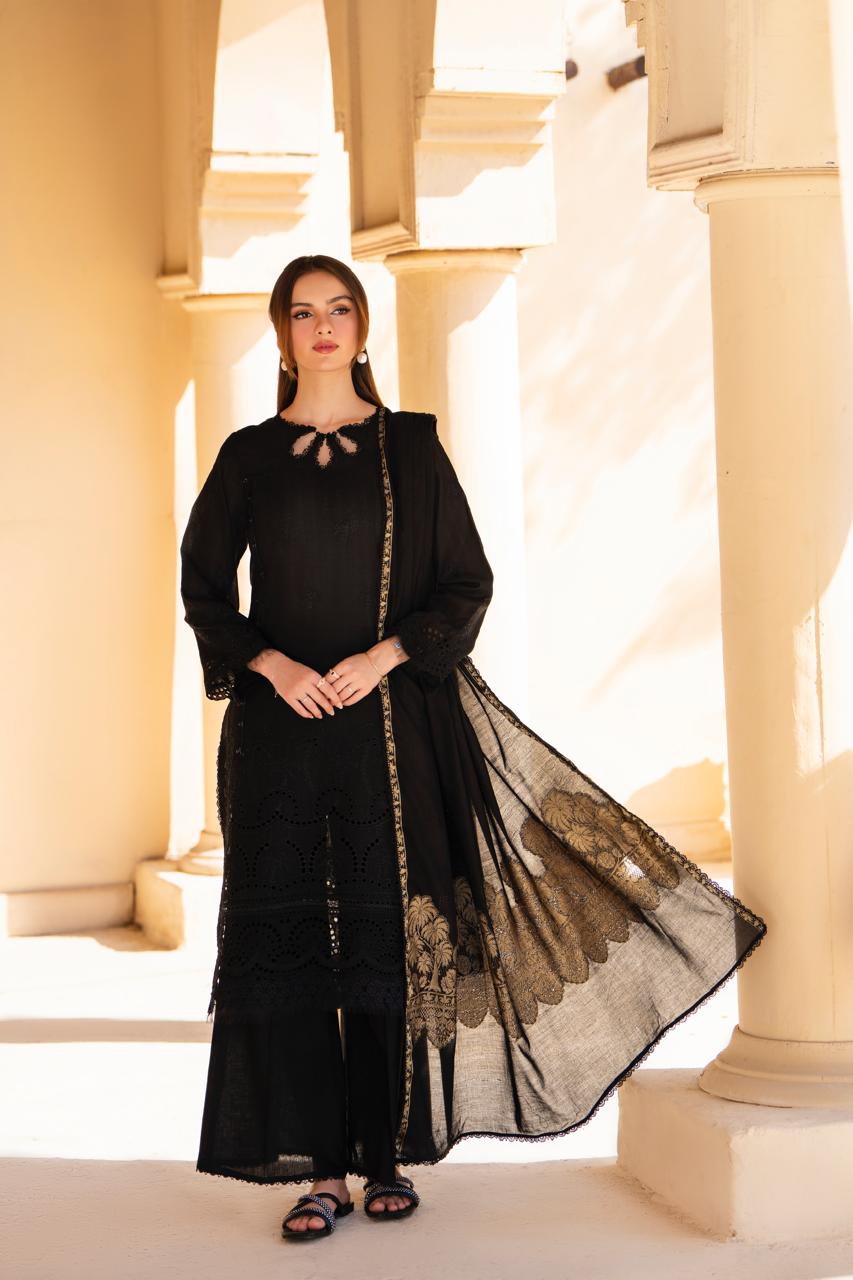MIRAKHI-3PC LAWN CHIKENKARI EMBROIDERED SHIRT WITH LAWN JAQUARD PRINT DUPATTA -KUN-2003-B