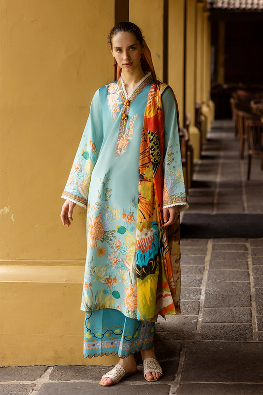 MUSHQ-3PC LAWN PRINTED SHIRT WITH CHIFFON PRINT DUPATTA AND PRINT TROUSER-KUN-2507