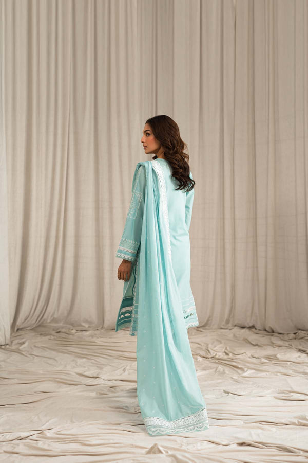 SEHAR BY MIRAJ- LAWN 3PC EMBROIDERED SHIRT WITH ORGANZA EMBROIDERED DUPATTA WITH TROUSER-KUN-2805