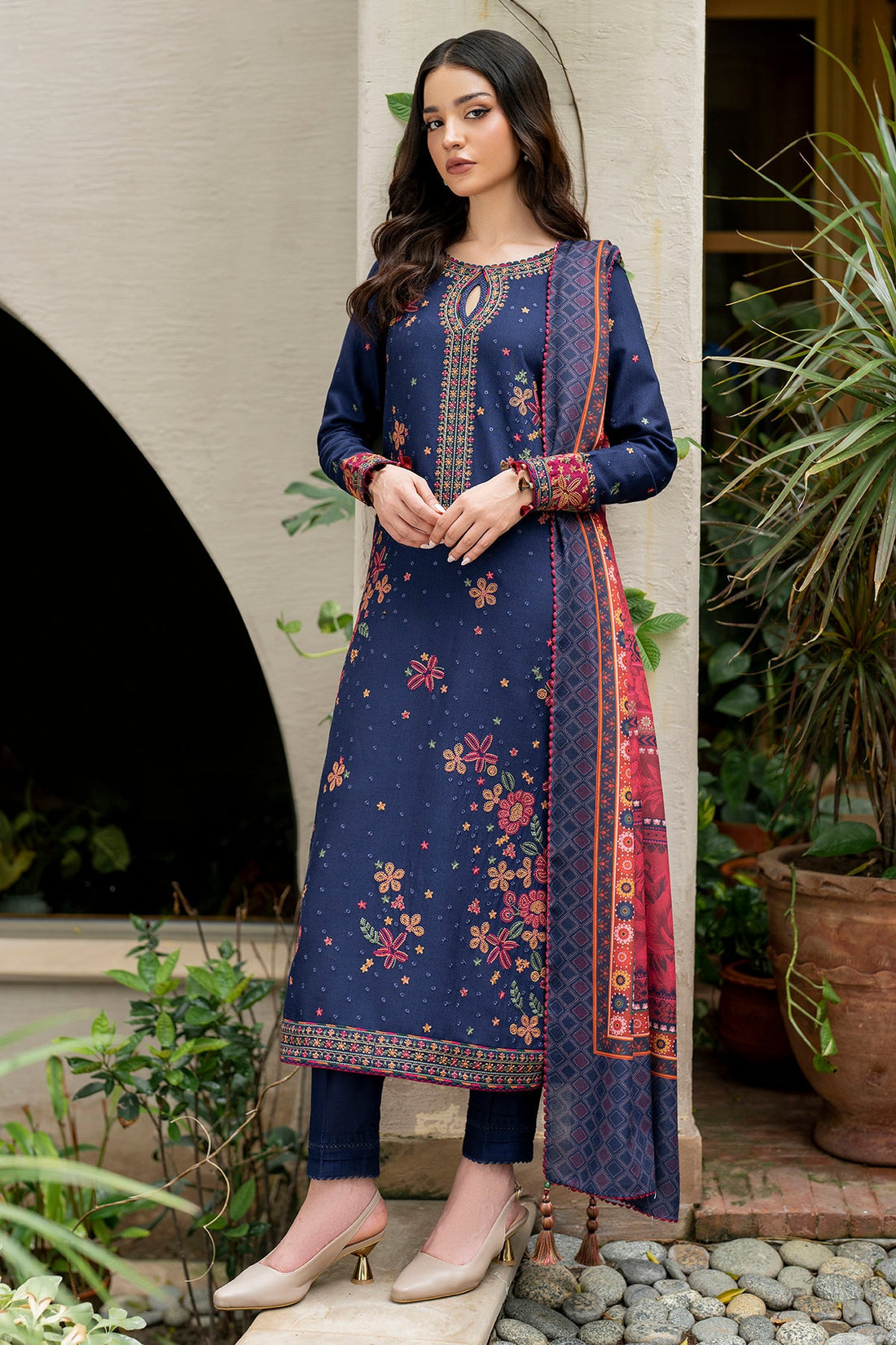 JAZMIN-3PC LAWN EMBROIDRED SHIRT WITH MONARK PRINT DUPATTA AND TROUSER-KUN-3561