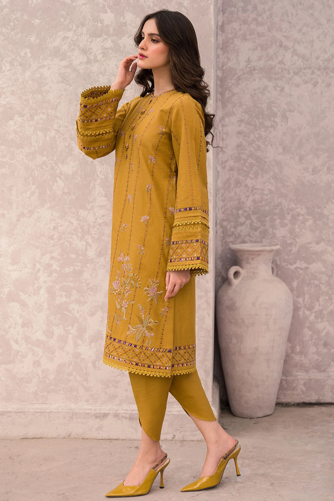 JAZMIN-3PC-LAWN EMBROIDERED SHIRT WITH MANNAR PRINT DUPATTA AND TROUSER-KUN-3509