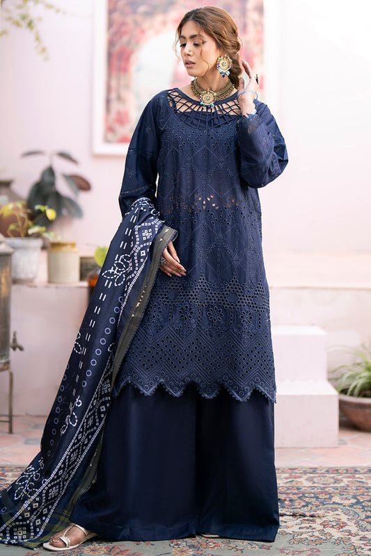 MAHNUR-3PC CHIKENKARI LAWN EMBROIDERED WITH DAIMOND PRINT DUPATTA- KUN-4026