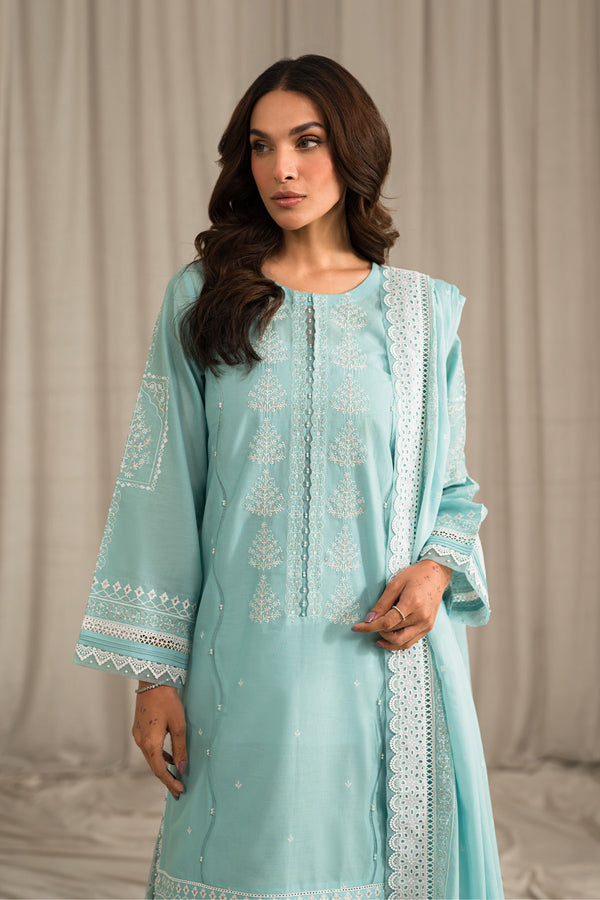 SEHAR BY MIRAJ- LAWN 3PC EMBROIDERED SHIRT WITH ORGANZA EMBROIDERED DUPATTA WITH TROUSER-KUN-2805