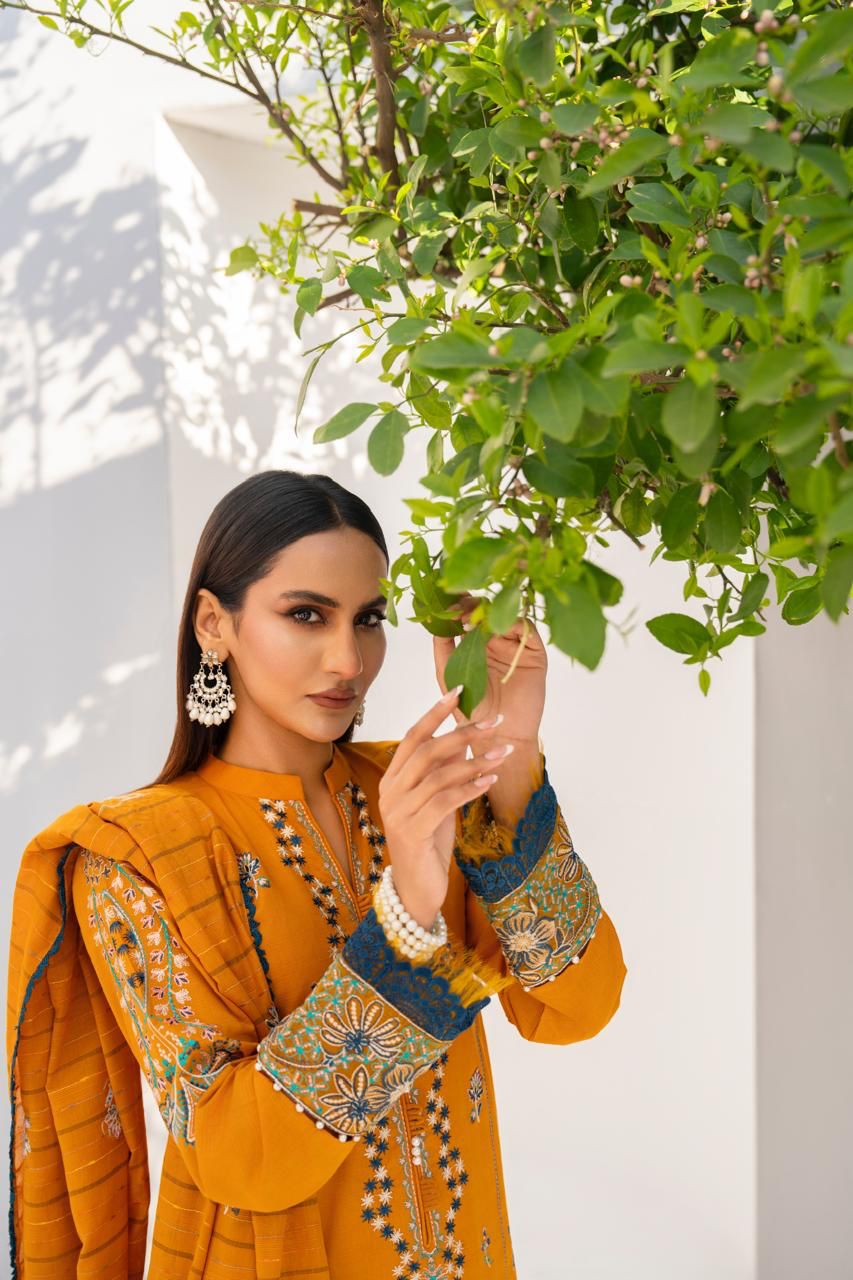 KUN-3PC LAWN EMBROIDERED SHIRT WITH LAWN EMBROIDERED READY TO WEAR DUPATTA-KUN-64