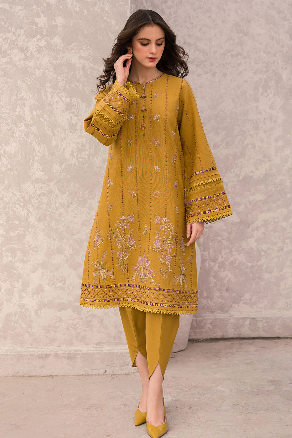 JAZMIN-3PC-LAWN EMBROIDERED SHIRT WITH MANNAR PRINT DUPATTA AND TROUSER-KUN-3509