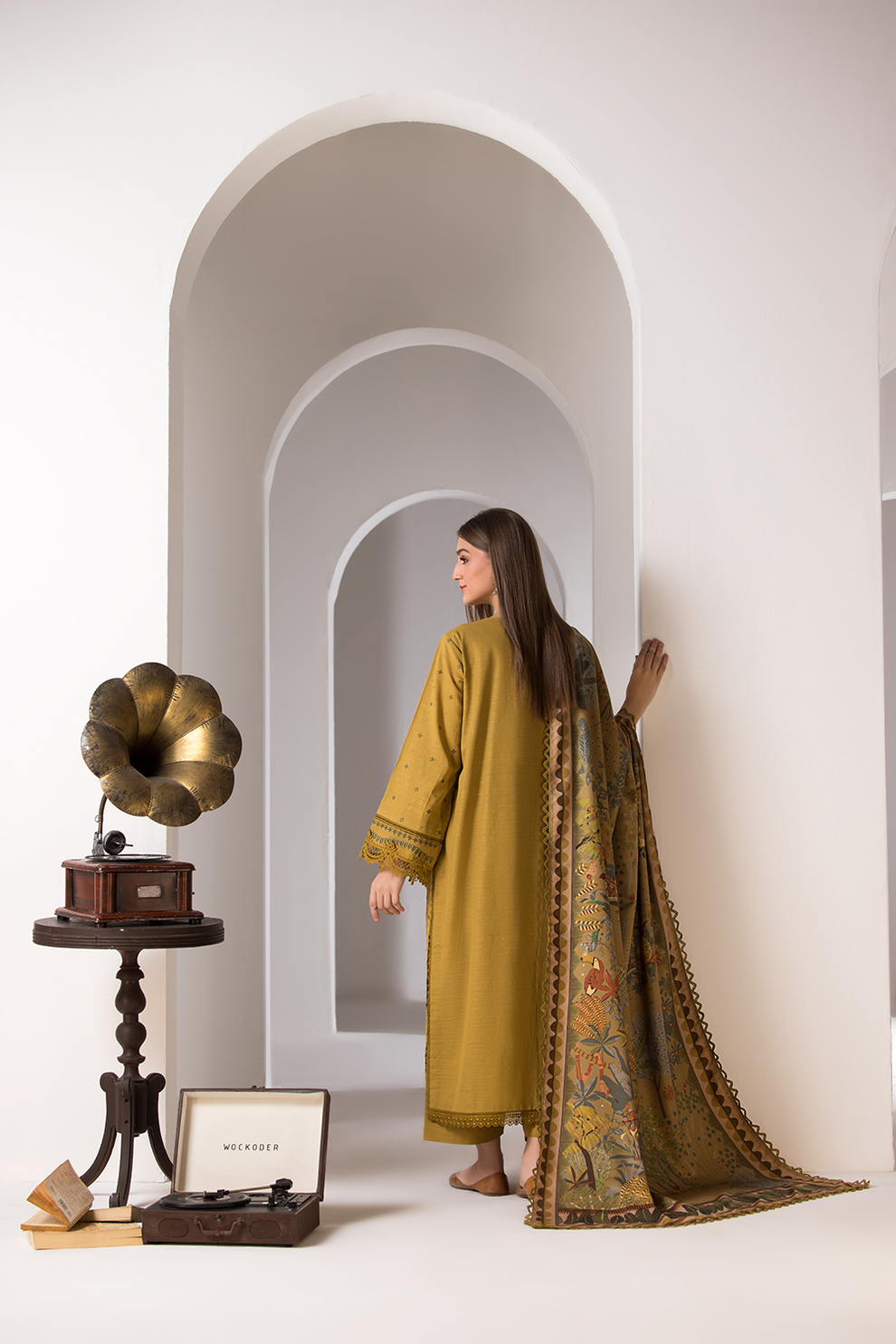 SOBIA NAZIR- 3PC DHANAK EMBROIDERED SHIRT WITH WOOL PRINT SHAWL AND TROUSER-KUN-1001