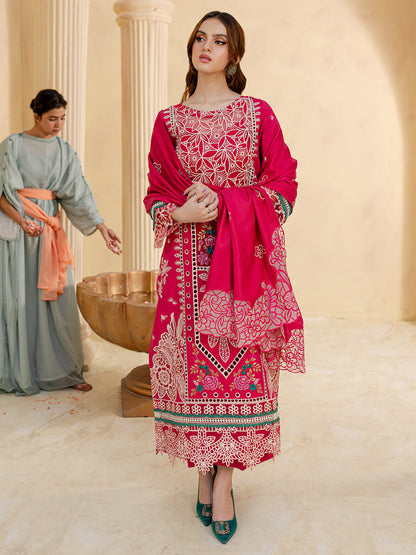 JAZMIN-3PC LAWN LASER EMBROIDERED SHIRT WITH LAWN LASER EMBROIDERED READY TO WEAR DUPATTA-KUN-3649