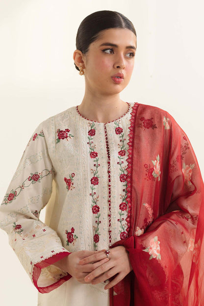 ZAHRA SHAHJAHAN- 3PC LAWN EMBROIDERED SHIRT WITH DIAMOND PRINT DUPATTA-KUN-2855-C