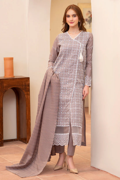 MIRAKHI-3PC LAWN CHIKENKARI EMBROIDERED SHIRT WITH LAWN TUBE SLUB DUPATTA-KUN-SKIN