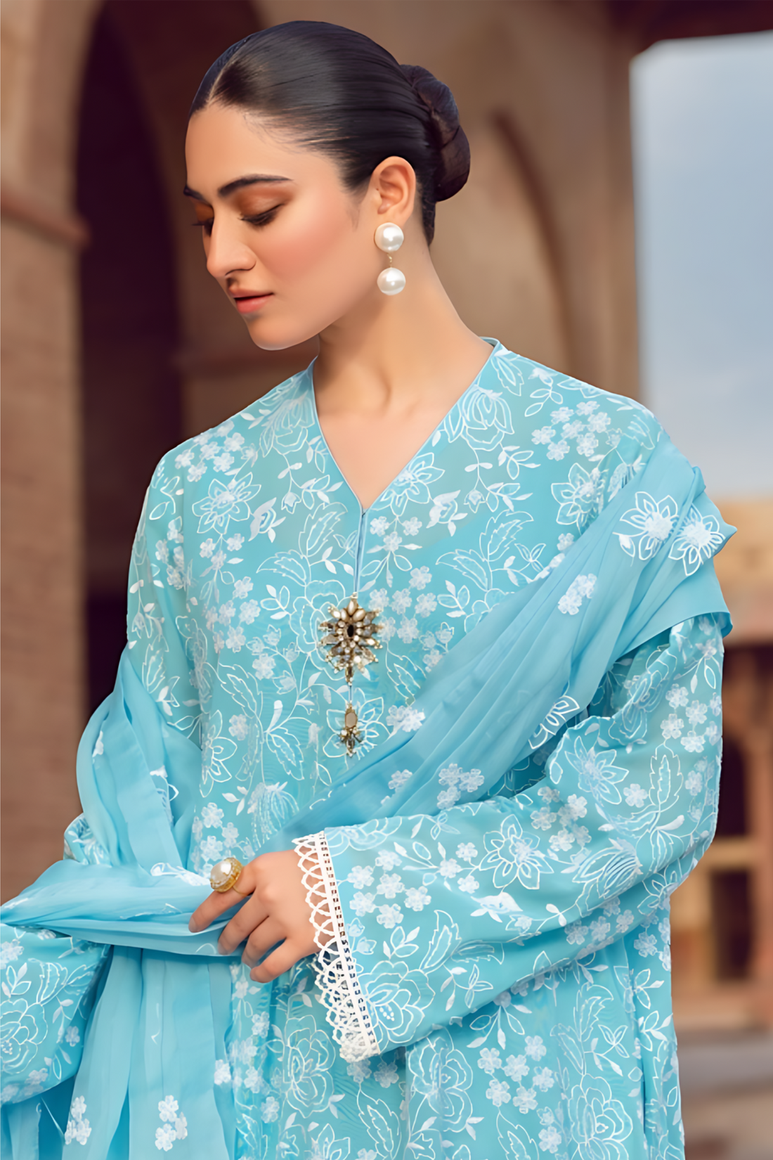 MARIA.B-3PC LAWN EMBROIDERED SHIRT WITH CHIFFON EMBROIDERED DUPATTA AND TROUSER-KUN-3644