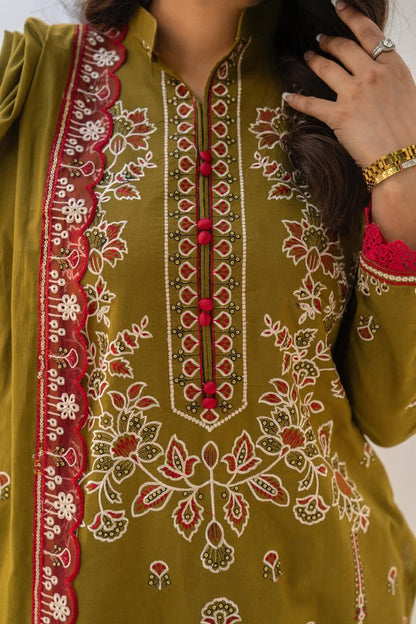 KUN-3PC LAWN EMBROIDERED SHIRT WITH LAWN EMBROIDERED READY TO WEAR DUPATTA-KUN-66