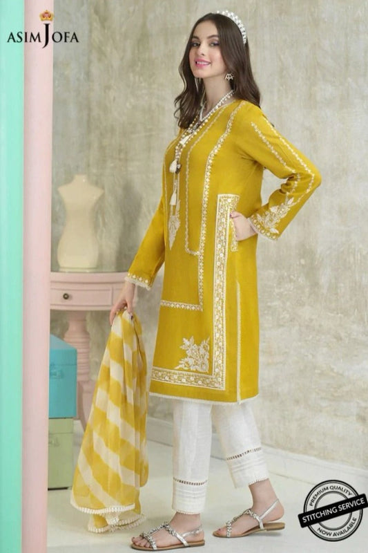 ASIM JOFA- 3PC LAWN EMBROIDERED WITH MONARK PRINT DUPATTA- KUN -3522