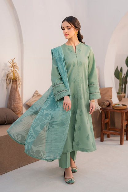 HANA- 3PC LAWN EMBROIDERED SHIRT WITH MONARK PRINT DUPATTA AND TROUSER-KUN-2867