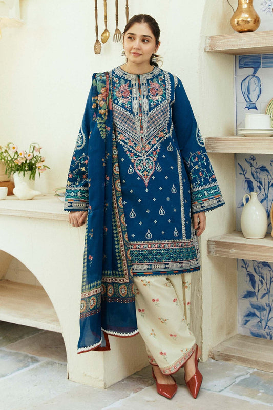 ZAHRA SHAHJAHAN- 3PC LAWN EMBROIDERED SHIRT WITH MONARK PRINT DUPATTA & EMB TROUSER-KUN-3552