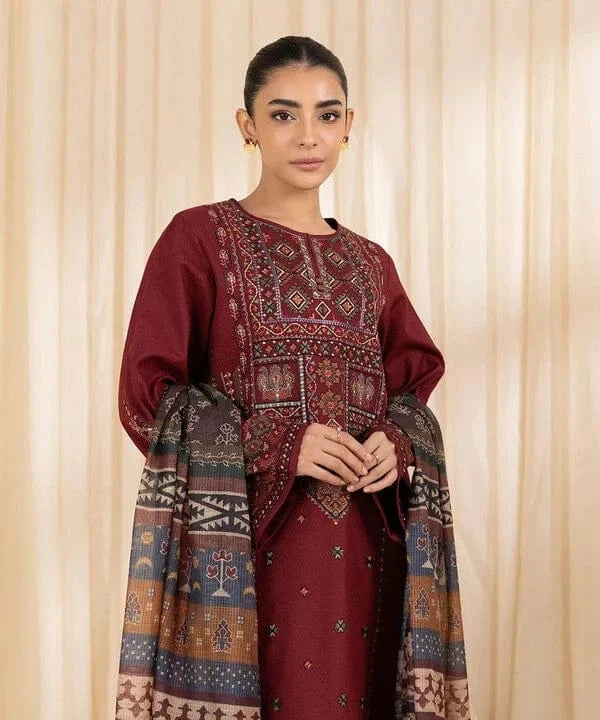 SAPPHIRE-3PC LAWN EMBROIDERED SHIRT WITH MONARK PRINTED DUPATTA AND TROUSER-KUN-3746