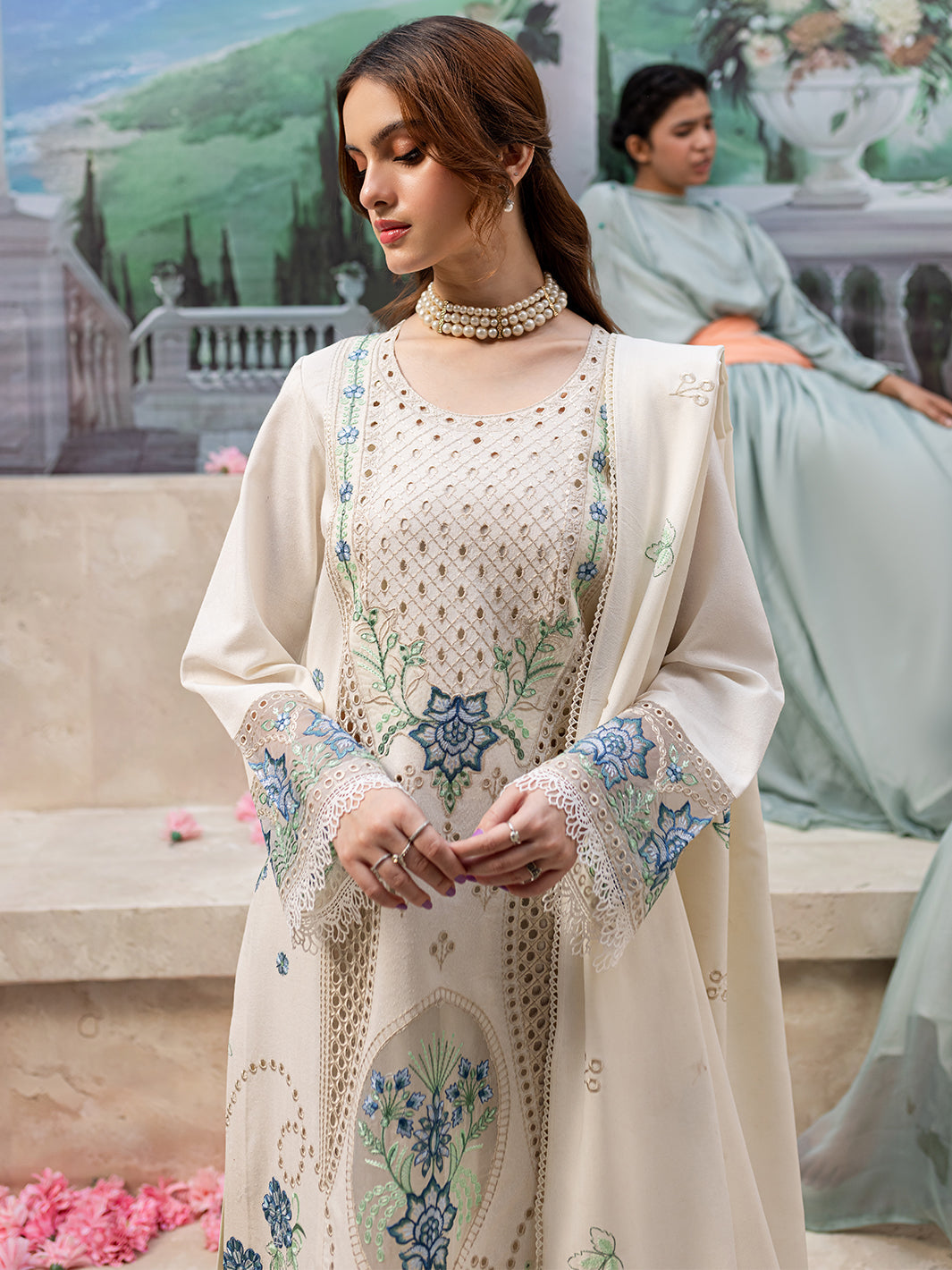 JAZMIN-3PC LAWN LASER EMBROIDERED SHIRT WITH LAWN LASER CUT EMBROIDERED READY TO WEAR DUPATTA-KUN-3650