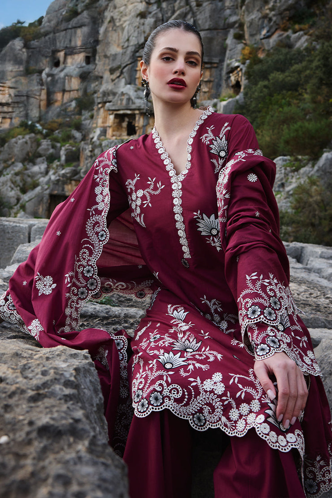 IMAGE-3PC LAWN EMBROIDERED SHIRT WITH MONARK EMBROIDERED DUAPATTA AND TROUSER-KUN-3715