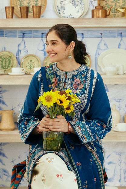 ZAHRA SHAHJAHAN- 3PC LAWN EMBROIDERED SHIRT WITH MONARK PRINT DUPATTA & EMB TROUSER-KUN-3552