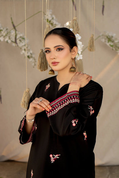 URGE- 2PC LAWN HEAVY EMBROIDERED SHIRT EMBROIDERED SLEEVES AND TROUSER -KUN-1007-BLACK