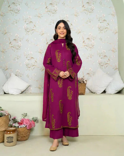 SAPPHIRE-3PC LAWN EMBROIDERED SHIRT WITH BAMBER CHIFFON EMBROIDERED DUPATTA AND LAWN TROUSER-KUN-3636