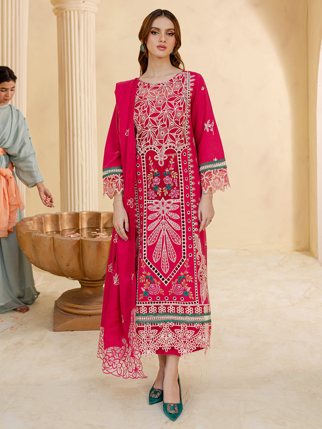 JAZMIN-3PC LAWN LASER EMBROIDERED SHIRT WITH LAWN LASER EMBROIDERED READY TO WEAR DUPATTA-KUN-3649