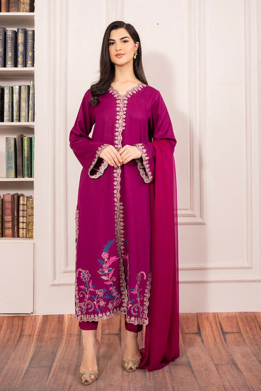 Asim Jofa-Lawn 3pc Embroidered Shirt With Bamber Chiffon Dupatta & Trouser-BIC-3567