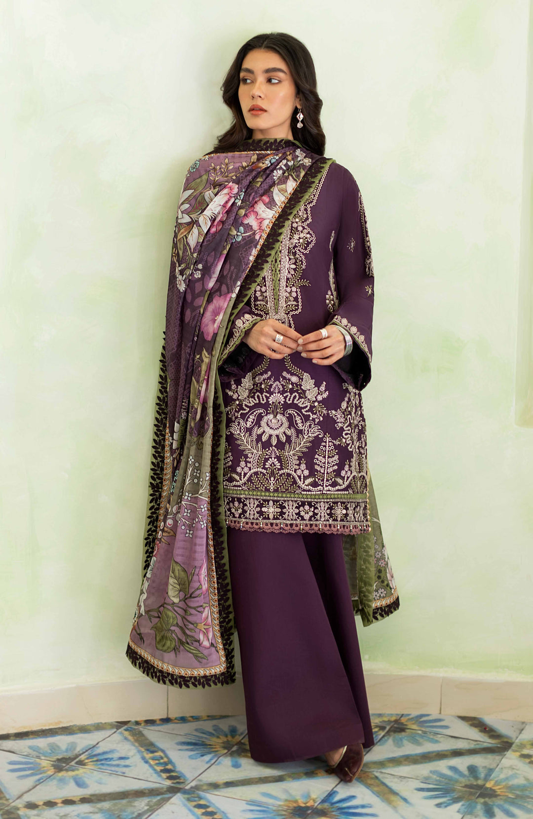 SERAN- 3PC LAWN EMBROIDERED SHIRT MONARK PRINTED DUPATTA AND TROUSER-KUN-2824