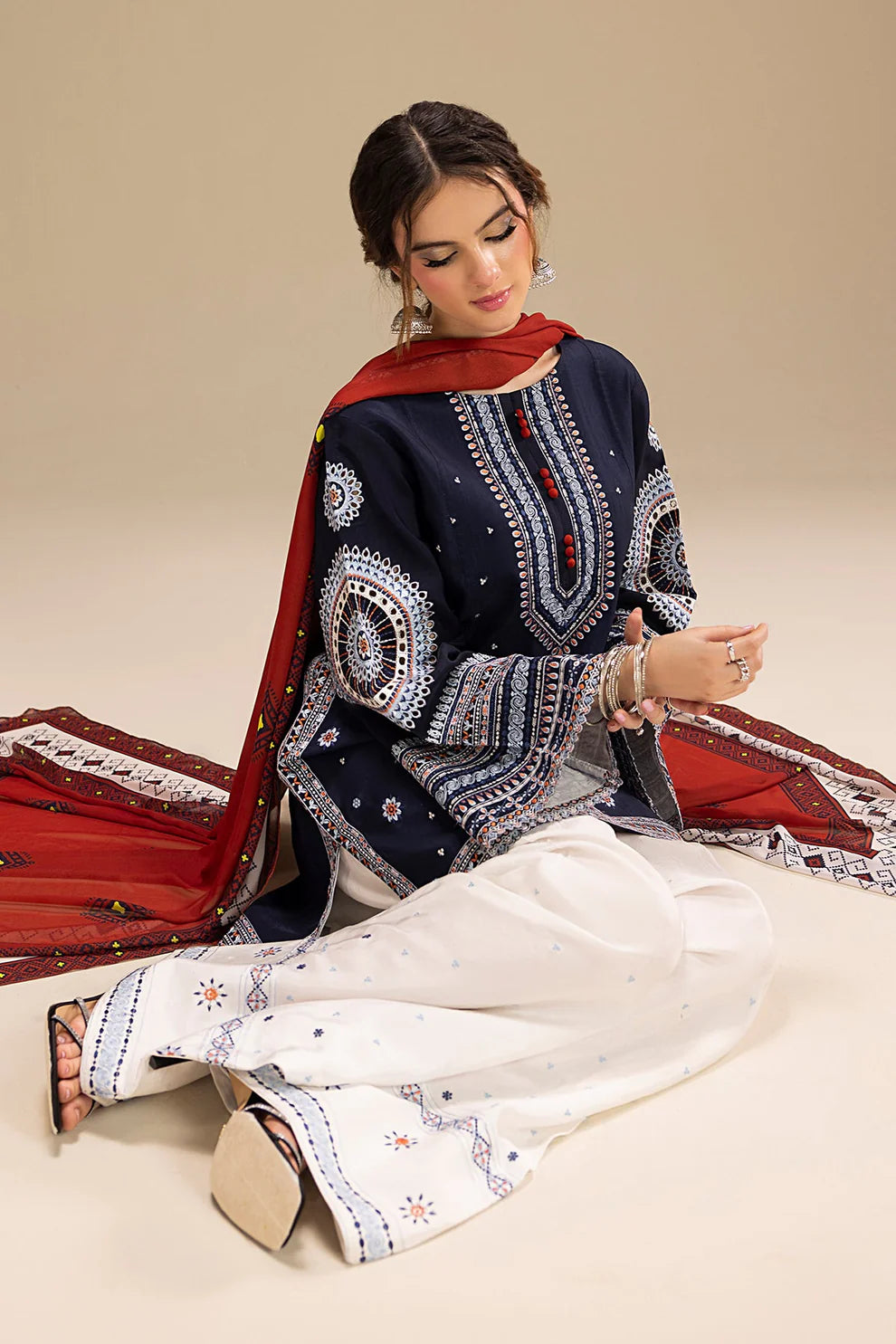 JAZMIN-3PC DHANAK EMBROIDERED SUIT KUN-4080