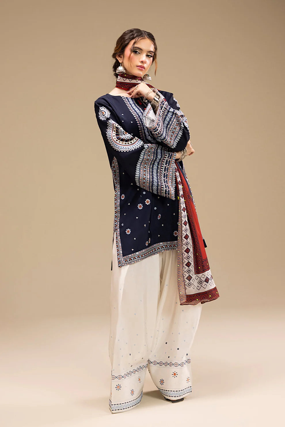 JAZMIN-3PC DHANAK EMBROIDERED SUIT KUN-4080