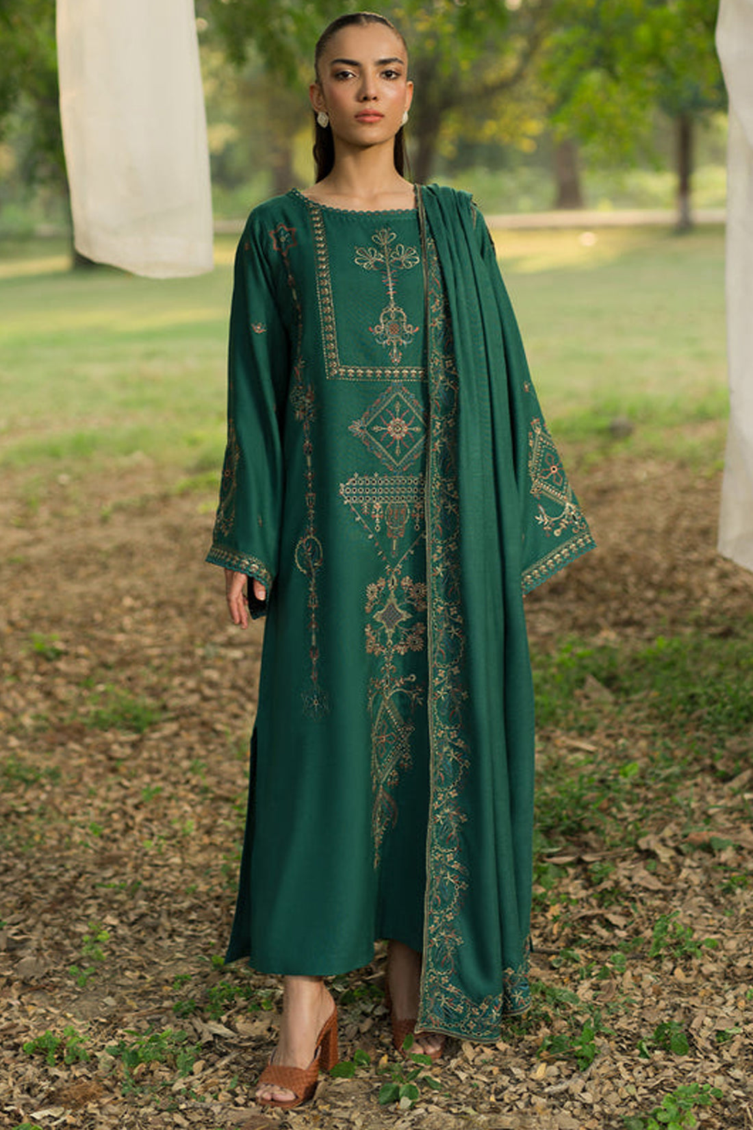SAPPHIRE-3PC LAWN EMBROIDERED SHIRT WITH LAWN EMBROIDERED DUPATTA AND TROUSER-KUN-3694