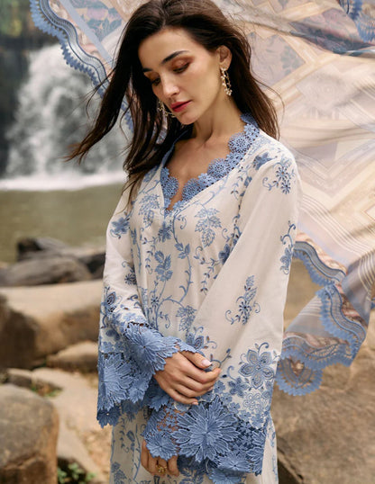 IMAGE-3PC LAWN EMBROIDERED SHIRT WITH MONARK PRINT DUPATTA & LAWN TROUSER-KUN-3597