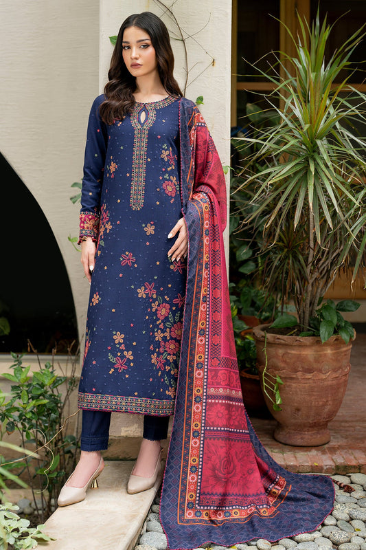 JAZMIN-3PC LAWN EMBROIDRED SHIRT WITH MONARK PRINT DUPATTA AND TROUSER-KUN-3561