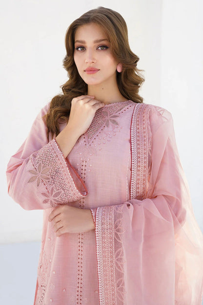 JAZMIN- 3PC LAWN HEAVY EMBROIDERED SHIRT WITH ORGANZA EMBROIDERY DUPATTA-KUN-2756-PEACH