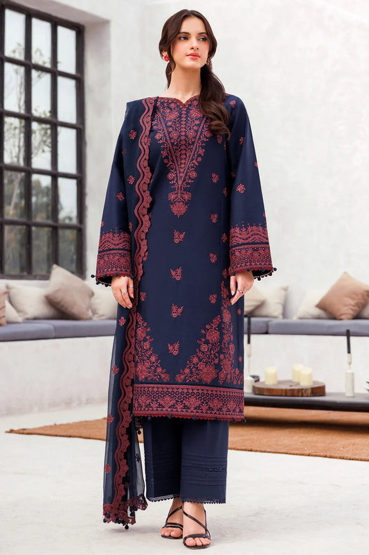 JAZMIN-3PC LAWN EMBROIDERED SHIRT WITH CHIFFON EMBROIDERED DUPATTA AND TROUSER-KUN-3703