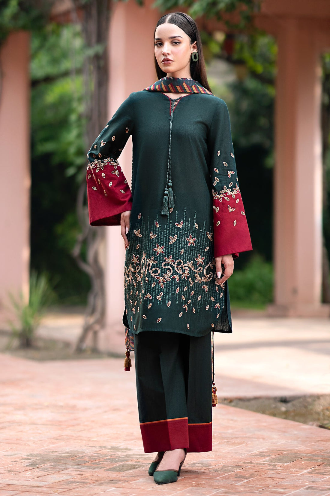 JAZMIN-3PC LAWN EMBROIDRED SHIRT WITH MONARK PRINT DUPATTA AND TROUSER-BIC-3605