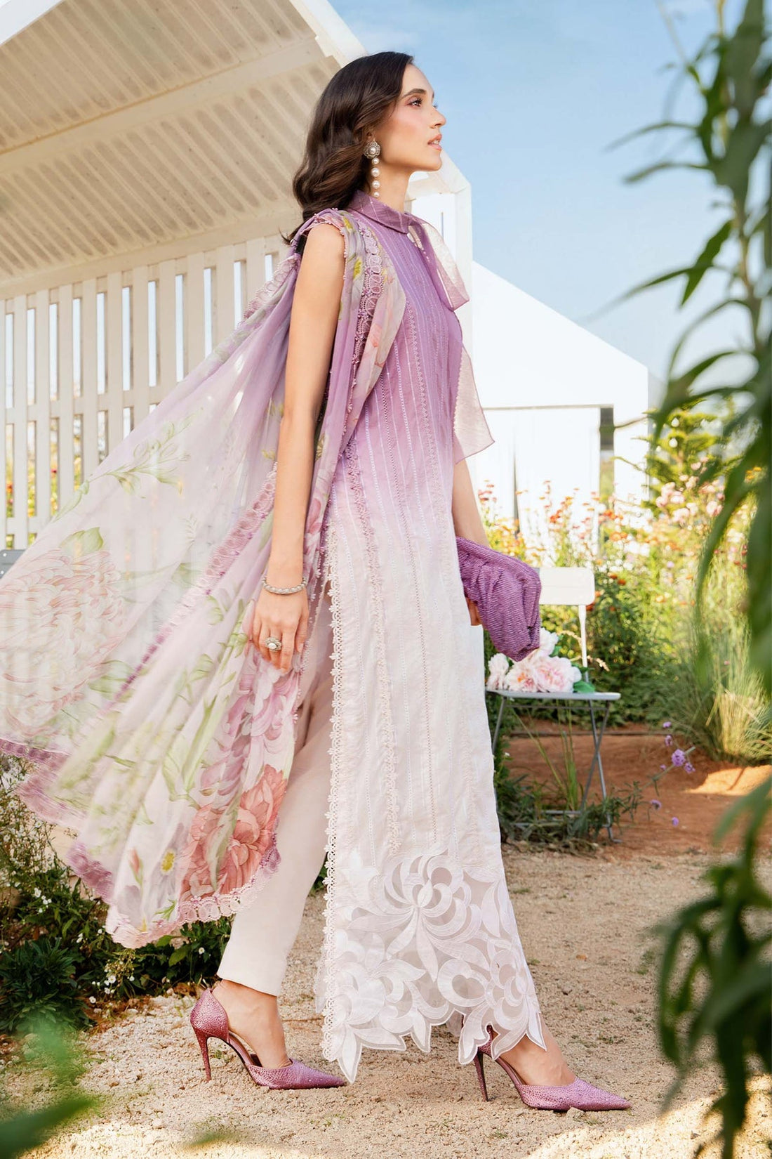 MARIA.B-3PC LAWN PRINTED EMB SHIRT WITH CHIFFON PRINT DUPATTA AND PRINT TROUSER-KUN-2511