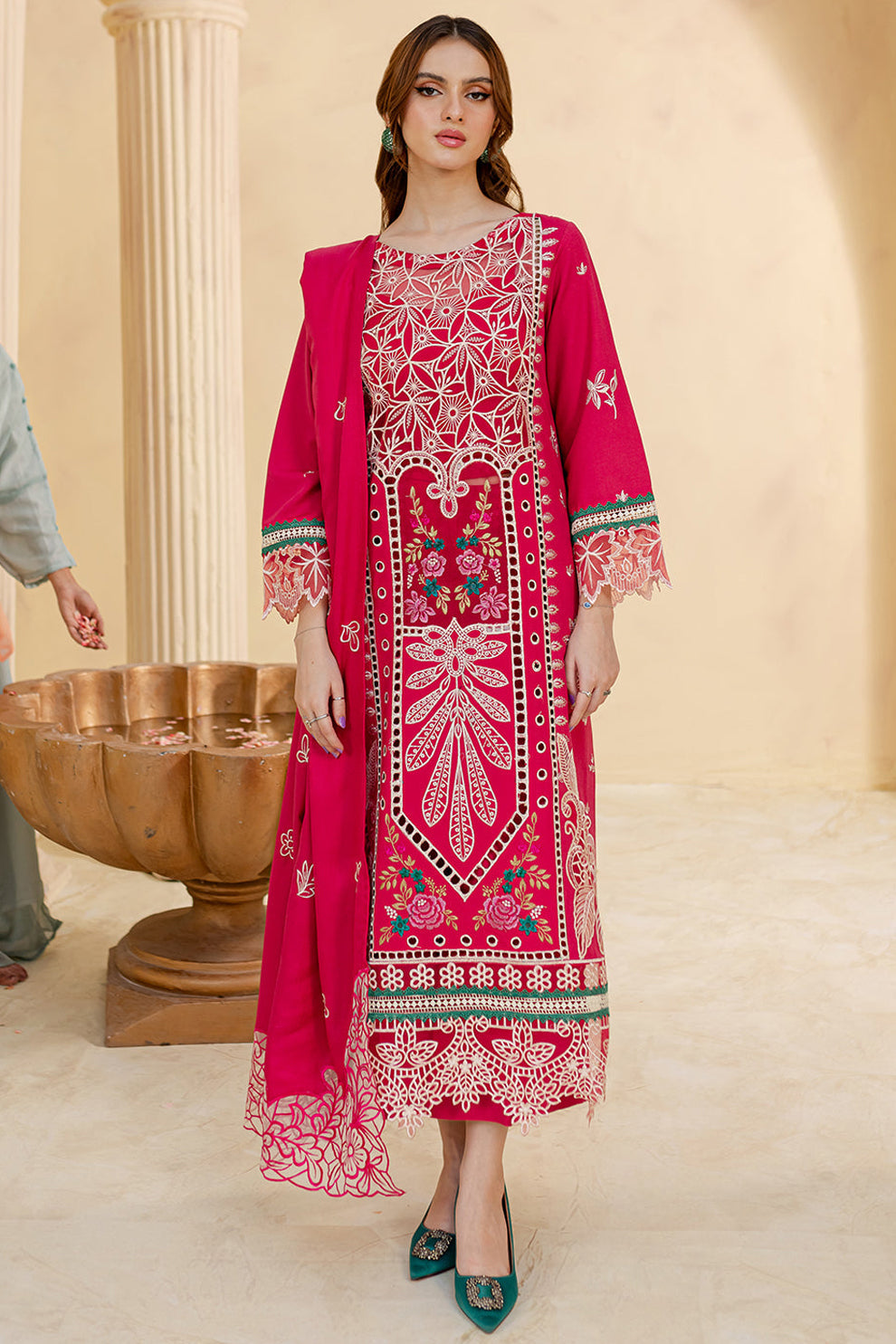 JAZMIN-3PC LAWN LASER EMBROIDERED SHIRT WITH LAWN LASER EMBROIDERED READY TO WEAR DUPATTA-KUN-3649