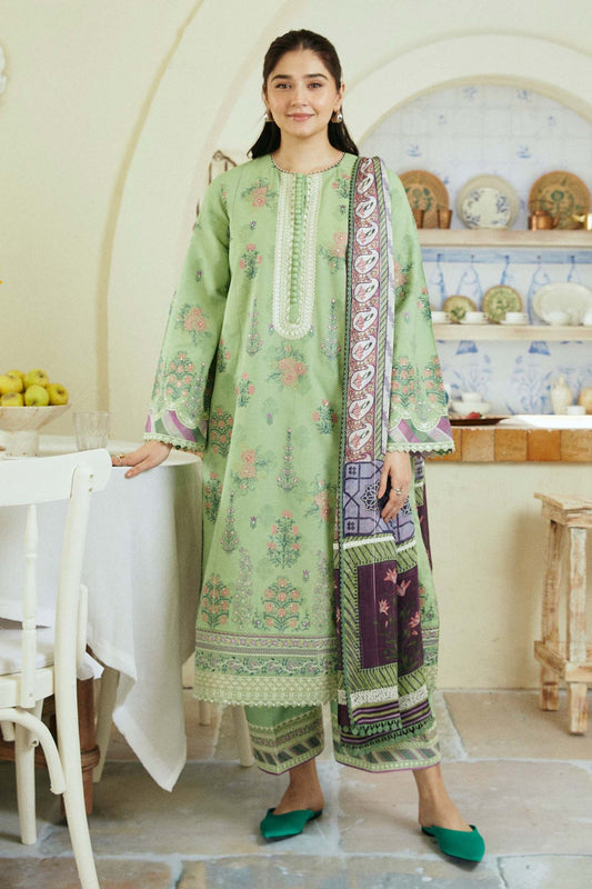 ZAHRA SHAHJAHAN- 3PC LAWN EMBROIDERED SHIRT WITH MONARK PRINT DUPATTA & EMB TROUSER -KUN-3571