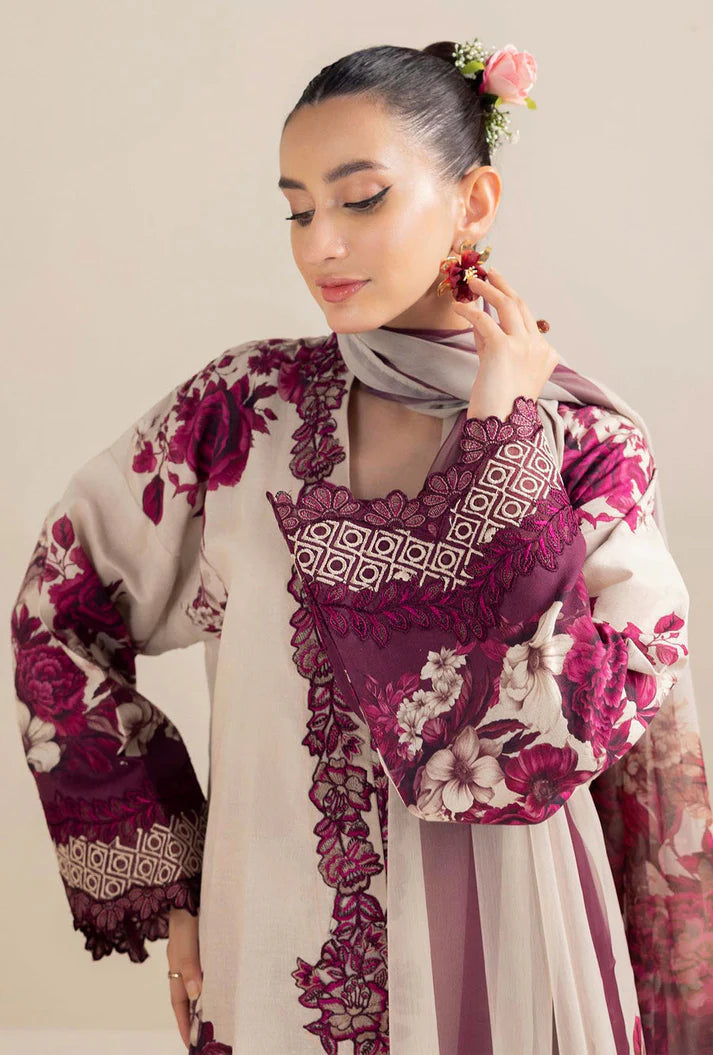 ADAN LIBAS-3PC LAWN PRINTED EMB SHIRT WITH CHIFFON PRINT DUPATTA AND PRINT TROUSER-KUN-2516