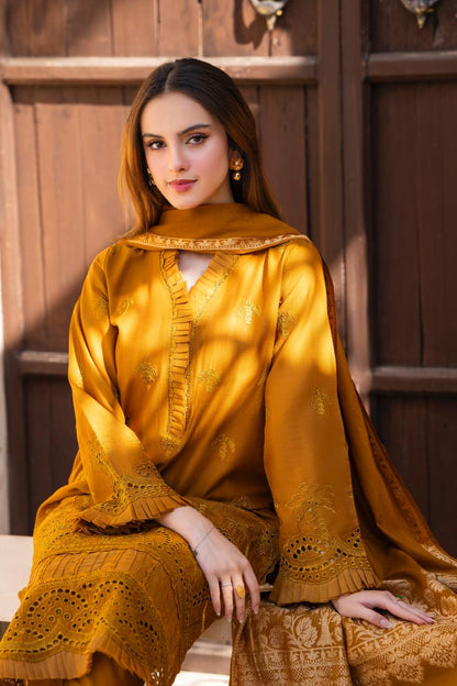MIRAKHI-3PC LAWN CHIKENKARI EMBROIDERED SHIRT WITH LAWN JAQUARD PRINT DUPATTA -KUN-2001-M